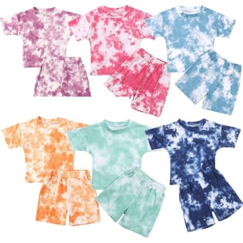 1-5Years Kids Baby Girls Boys Tie Dye Clothes Set Summer Short Sleeve T-shirt + Shorts Casual Loose Children Outfits