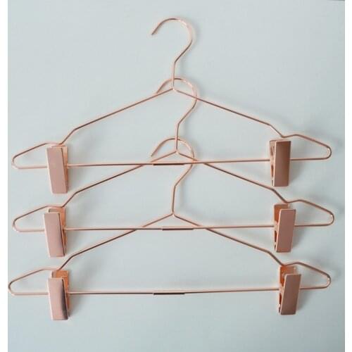 Nordic Style Rose Gold Metal Pants Skirt Slack Hangers with Clips Hanger Rack Clothing Store Wardrobe Organizer