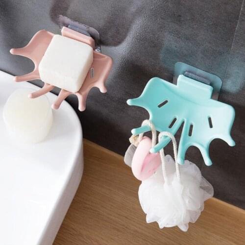 Soap Dish Maple Leaf Design PVC Soap Box Punch-free Strong Adhesive Soap Dishs Bathroom Drain Soap Holder Rack Tray Accessories