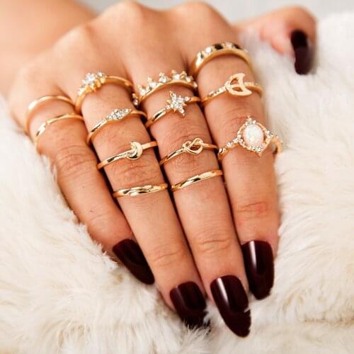 13 pieces/set new bohemian ring set fashion ladies crystal geometric ring bar party fashion golden jewelry