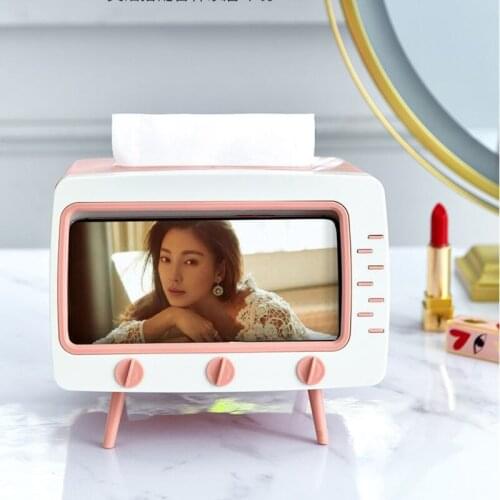 New TV Tissue Box Desktop Paper Holder Dispenser Storage Napkin Case Organizer with Mobile Phone Holder