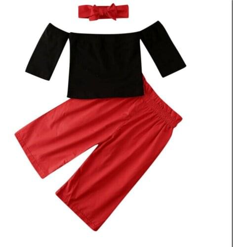 1-6Y Toddler Baby Kid Girls Clothing Set Black Off Shouler Tops + Black Pants Outfits Autumn Spring Girls Costumes