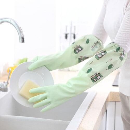 Dishwashing Gloves Waterproof Pink Warm Washing Garden Gloves Kitchen Cleaning For Clothes Dishes Winter Plus Velvet Thickened
