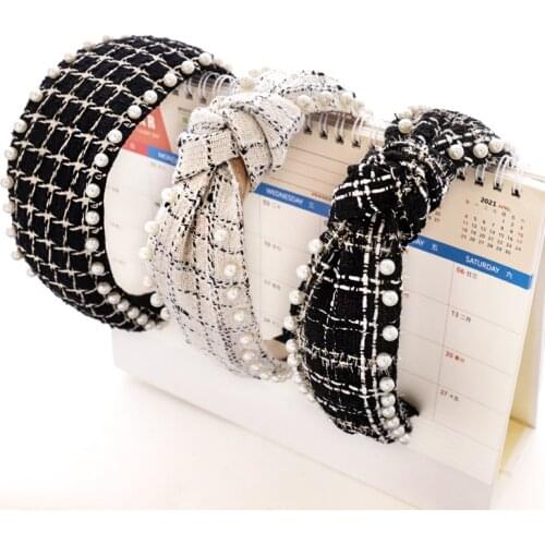 Headbands For Women Girls Korean Wide Fabric Hair Bands Accessories Fashion Plaid Knot Adult Diademas Bandeau Cheveux Wholesale