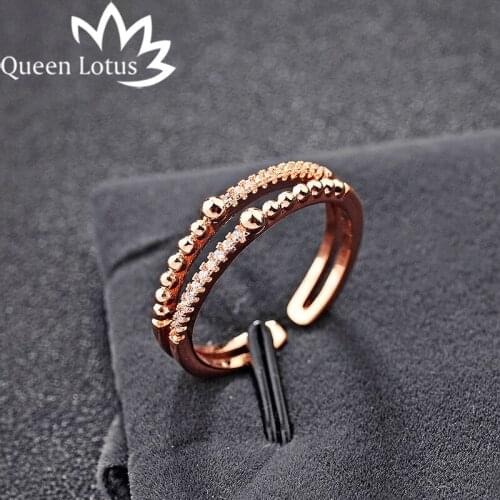 Queen Lotus Simple and delicate ladies ring double opening Row Micro Zircon Ring Jewelry High quality ladies jewelry party810155