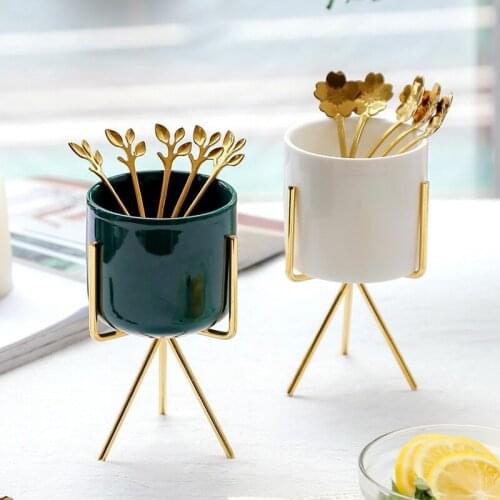 Simple and stylish golden cherry blossoms spoon Leaf fruit fork decoration storage holder