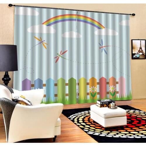 Rainbow curtains blue Beautiful Photo Fashion Customized 3D Curtains Blackout kids curtain