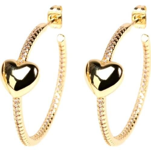 EYIKA Fashion Filled Cubic Zirconia Heart Circle Stud Earrings for Women Gold color Round Pendientes Aro Brincos Female Jewelry