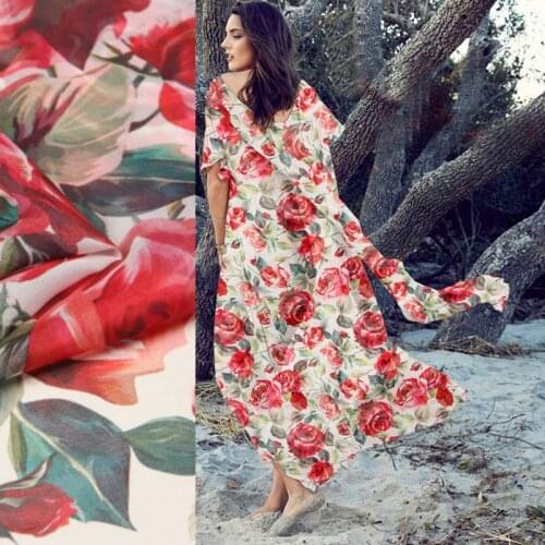 8 momme Rose life Printed Silk Chiffon Fabric Summer Silk Dress Silk Fabric hlc99