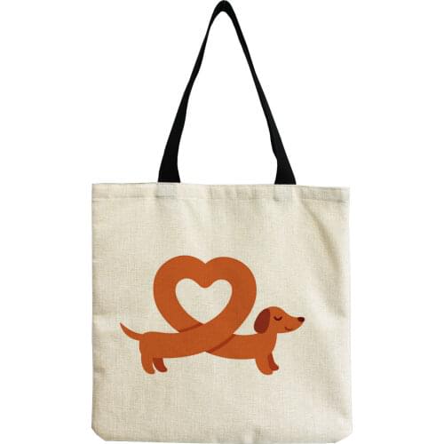 Cute Dachshund Handbag Love Cartoon Dog Printed Shoulder Bag Foldable High Capacity Reusable Shopping Bag Tote Custom Pattern