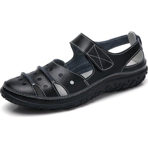 Hollow Woman Shoes Genuine Leather Women Flats Summer Womens Loafers Breathable Beach Female Shoe Large Size 35-42