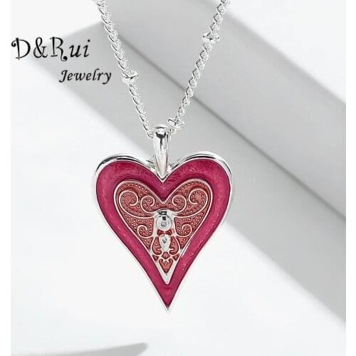 Ladies Red Enamel Heart Pendants Necklaces for Women Fashion Alloy Love Chain Choker Necklace Jewelry Pendant Link Charm Lover