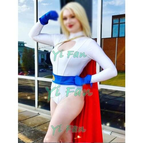 New Power Girl Cosplay costume Spandex Female Superhero Costume Lady Cosplay Comic Costume Halloween Costume with cape