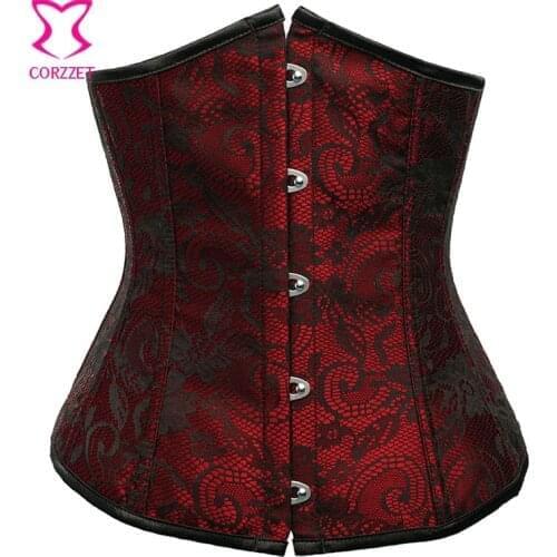 Women Hot Sexy Corselet Underbust Bustier Corset Lingerie Waist Cincher Shaper Red and Black Gothic Waist Corsets and Bustiers