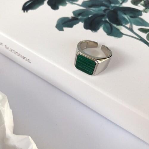 Morivovog Sterling Silver 925 Square Malachite Rings Rings for Women Green Texture Temperament Wide Rings 925 Minimalist Jewelry