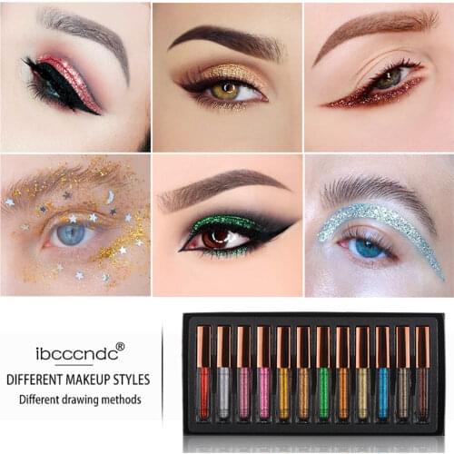 12Pcs/Set Colors Glitter Eyeliner Set Liquid Waterproof Easy To Wear Make Up Matte Eye Liner Long Lasting Eyeliner Cosmetics