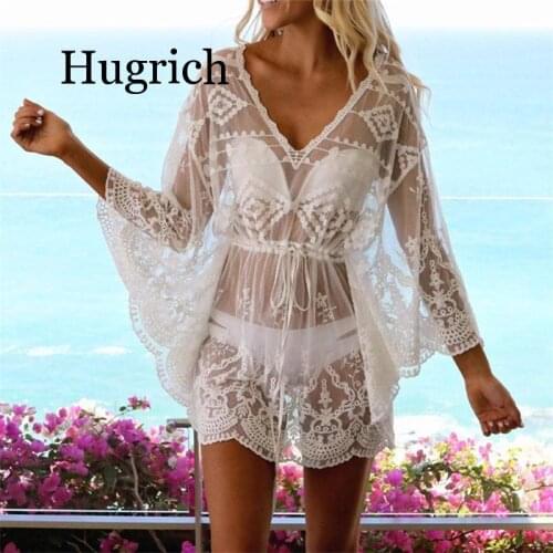 2020 Lace Beach Pareo Beachwear Swim suit Cover up Playa Pareo Tunics for Beach Tunic Swimwear Women Lace Beach Dress