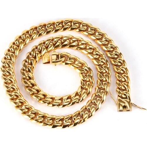 6mm-18mm Hip-Hop Golden Curb Cuban Link Chain Necklace for Men and Women Stainless Steel Bracelet Fashion Jewelry