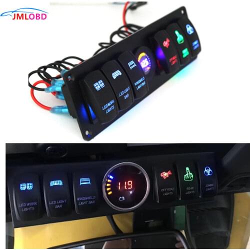 2021Colorful 12V 6 Gang Rocker Switch Panel Circuit Breaker LED Voltmeter RV Car Marine Boat Switch Panel Led Switch Panel Auto
