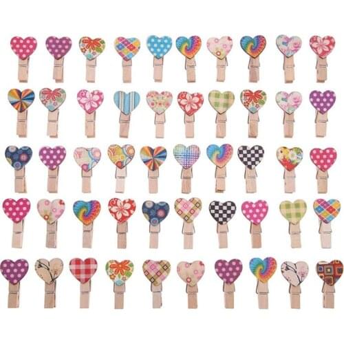 50pcs Love Heart Small Wooden Clothespin Craft Clips DIY Photo Cards Peg