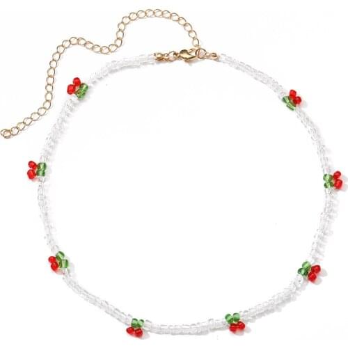 Bohemia Chokers Necklaces Women Arcylic Beads Jewelry Necklace Cherry Decoration Collar Bijoux Femme Handmad Beaded Chunky Colar