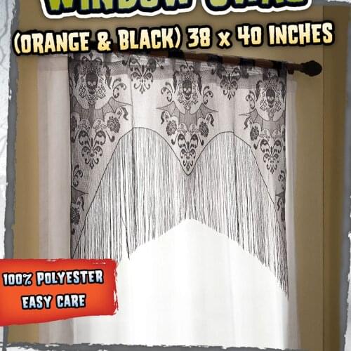 Halloween Gothic Black Lace Tassel Valance Skull Bat Tulle Topper Shawl Halloween Haunted House Party Curtains Fabric Tablecloth
