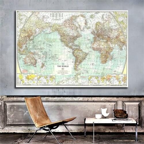 Decorative World Map 1957 World Sticker 225*150cm Home Wall Decor Room Art Poster Kids Education Supplies Posters and Prints