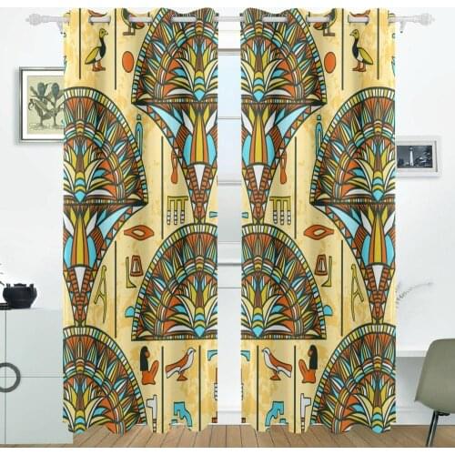 Egyptian Art Flower Curtain Drapes Panels Darkening Blackout Grommet Room Divider for Patio Window Sliding Glass Door 55x84 Inch