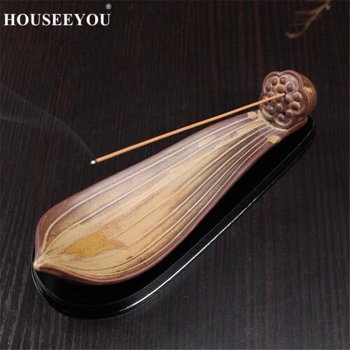 HOUSEEYOU Lotus Leaf Shape Sticks Incense Burner Holder Ceramic Aromatherapy Cense for Home Decor Tea House Buddhist Temple