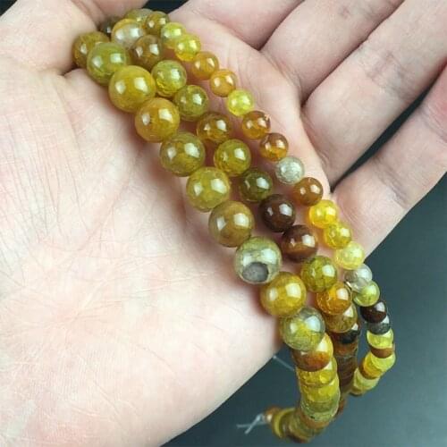 Brown Yellow Fire Agates Onyx Stone Beads Round Loose Spacer Beads For Jewelry Making DIY Bracelet Accessories 15'' 6 8 10mm