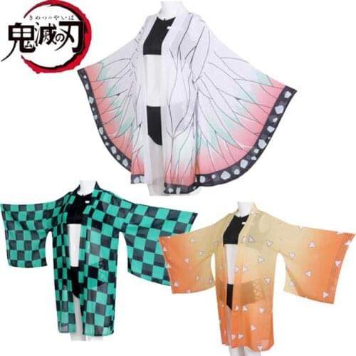 Demon Slayer Two Piece Swimsuit Cosplay Kochou Shinobu Bikini Swimsuit Sheer Kimono Cardigan Anime Summer Bathing Suit