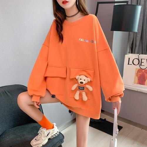 HOT Spring and Autumn Girl Hoodie Korean version StudentColor matching Pocket design Letter printing Oversize All-match Fashion