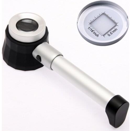 Metal 10X LED Illuminant Lights Handle Magnifier with Scale Handheld Magnifying Glass Portable Loupe