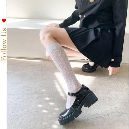 Lolita cute heart-shaped jacquard calf socks hollow net stockings student socks breathable