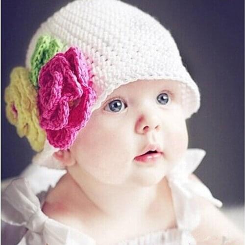 Baby Girl Toddler Fashion Infant Crochet Knit Flower Hat Cap Bebe Beanie Headdress Headwear Kids Hot Hats Caps Hair Accessories