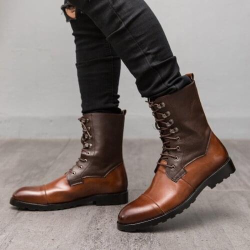 EMOSEWA Fashion Design Genuine Genuine Leather Men Ankle Boots Lace Up handsome Shoes Men basic Boots,Best Quality,Spring shoes
