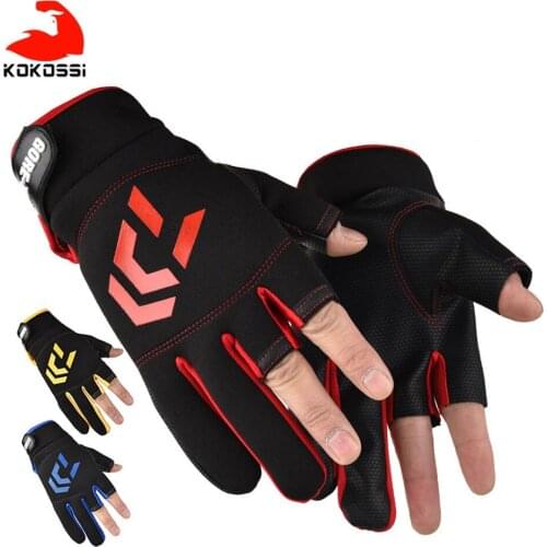 KoKossi 1 Pair Men Fishing Gloves Outdoor Non-slip Fishing Protective Gloves Three Fingers Cut Sports Half Finger