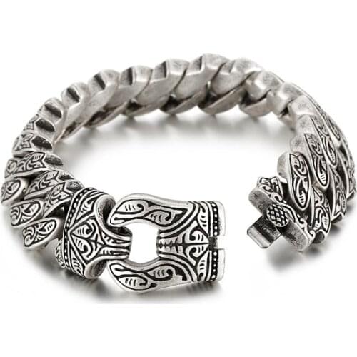 Mans Jewelry Bracelets 21mm Punk Vintage Silver Color Cuban Chain Bracelet Men Stainless Steel Massive Male Jewelry JB117462-BD