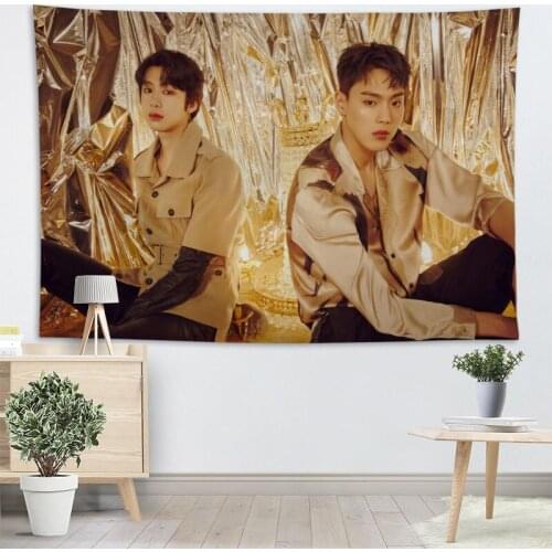 New MONSTA X KPOP Tapestry Wall Hanging Home Decor Fashion Colorful Decor Printed Tapestry Bedroom Carpet Bed Sheets 2.25