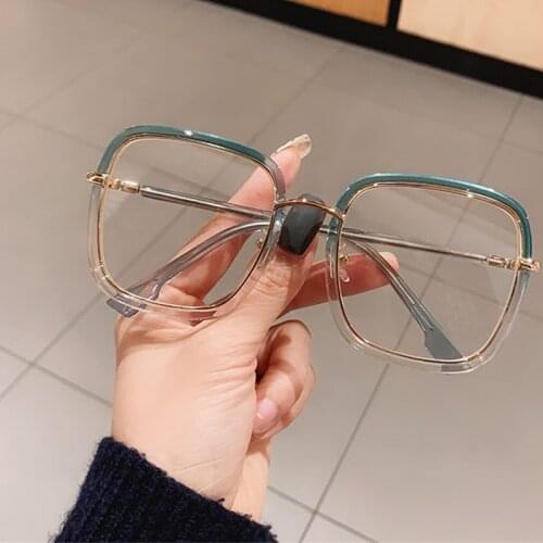 Green Clear Print Square Anti-blue Light Eyeglasses Women Men Alloy Leopard Oversize Computer Myopia Glasses Frame Female Shades