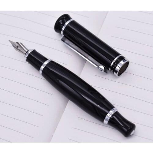 Duke 558 Fountain Pen Vivid Black Big Unique Style , Iridium Medium Nib 0.7mm Writing Pen Business , Office , Home Supplies