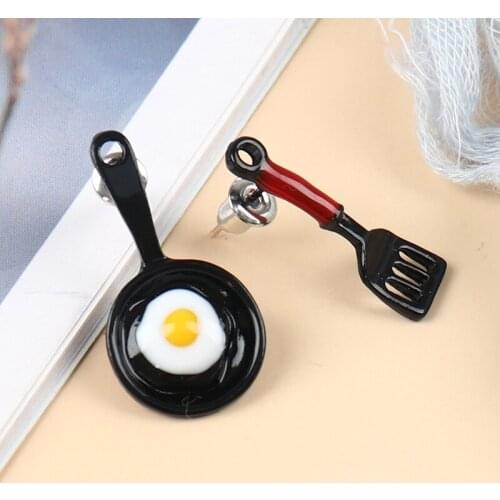 New Fashion 1 Pair Women Dissymmetry Small Shovel Fried Egg Earrings Cute Earrings