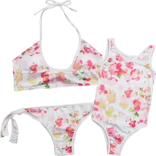 Family Matching Swimwear Floral Father Mother Kids Swimming Costume Bikini Swimwear Bathing Suit Women Men Beachwear Swimsuit