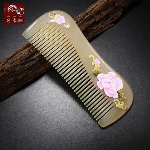 TOP END Authentic Natural sheep horn comb high-quality hand-painted art fine tooth pocket comb bag comb 658