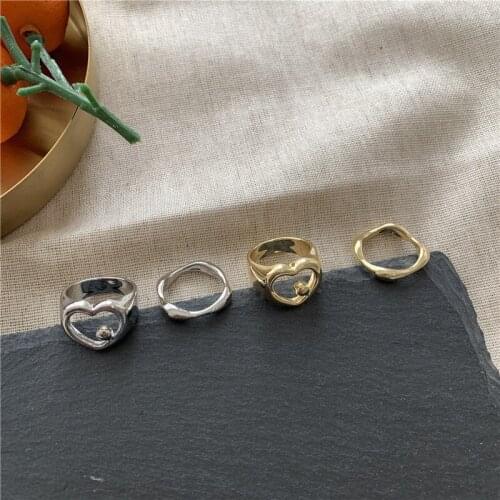 TIMEONLY Unique Design Hollow Love Heart Ring 2 Pieces/set Irregular Metal Charms Rings Minimalist Wedding Gifts Jewelry Korean
