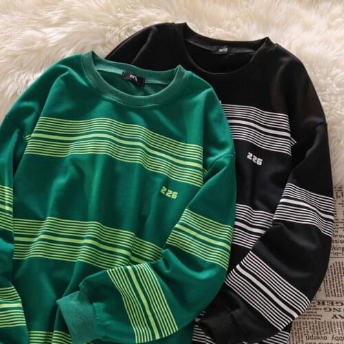 Lazy style small striped long-sleeved sweater jacket women loose retro autumn chic top pullover sweater