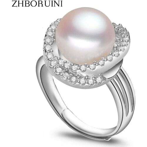 ZHBORUINI Fashion Ring Pearl Jewelry Inlay AAAA Zircon Natural Freshwater Pearl Big Rings 925 Sterling Silver Ring For Women