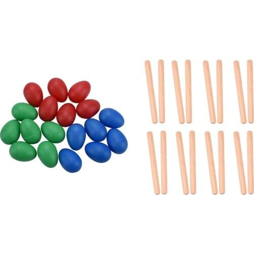 18Pcs Egg Shakers with 8 Pairs Classical Wood Claves Musical Percussion Instrument Natural Hardwood Rhythm