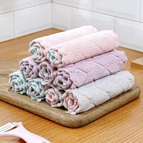 25*25cm Microfiber Coral velvet dishcloth oil free water absorbent kitchen wholesale Cleaning cloth double layer dishcloth