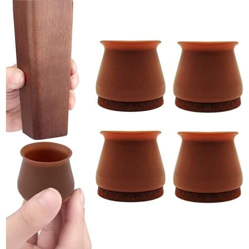 4pcs Upgraded Furniture Silicone Protection Cover With Felt Pad Non-slip Table Chair Leg Caps Floor Protector Table Feet Covers